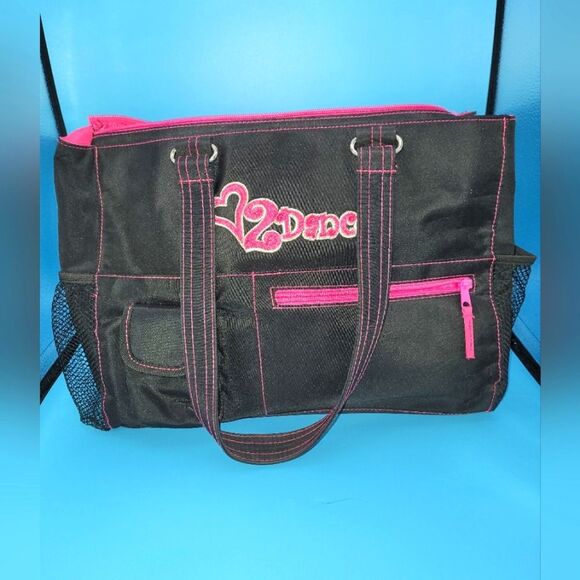 Loves  2 Dance tote bag used once bright pink black satin lining - Picture 1 of 12